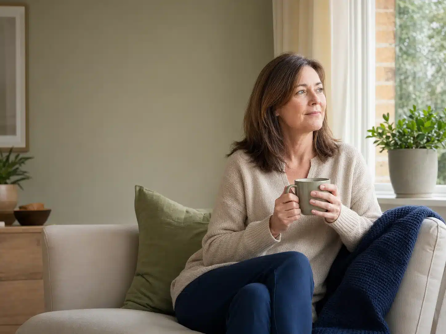 Woman relaxing in the privacy of her own home