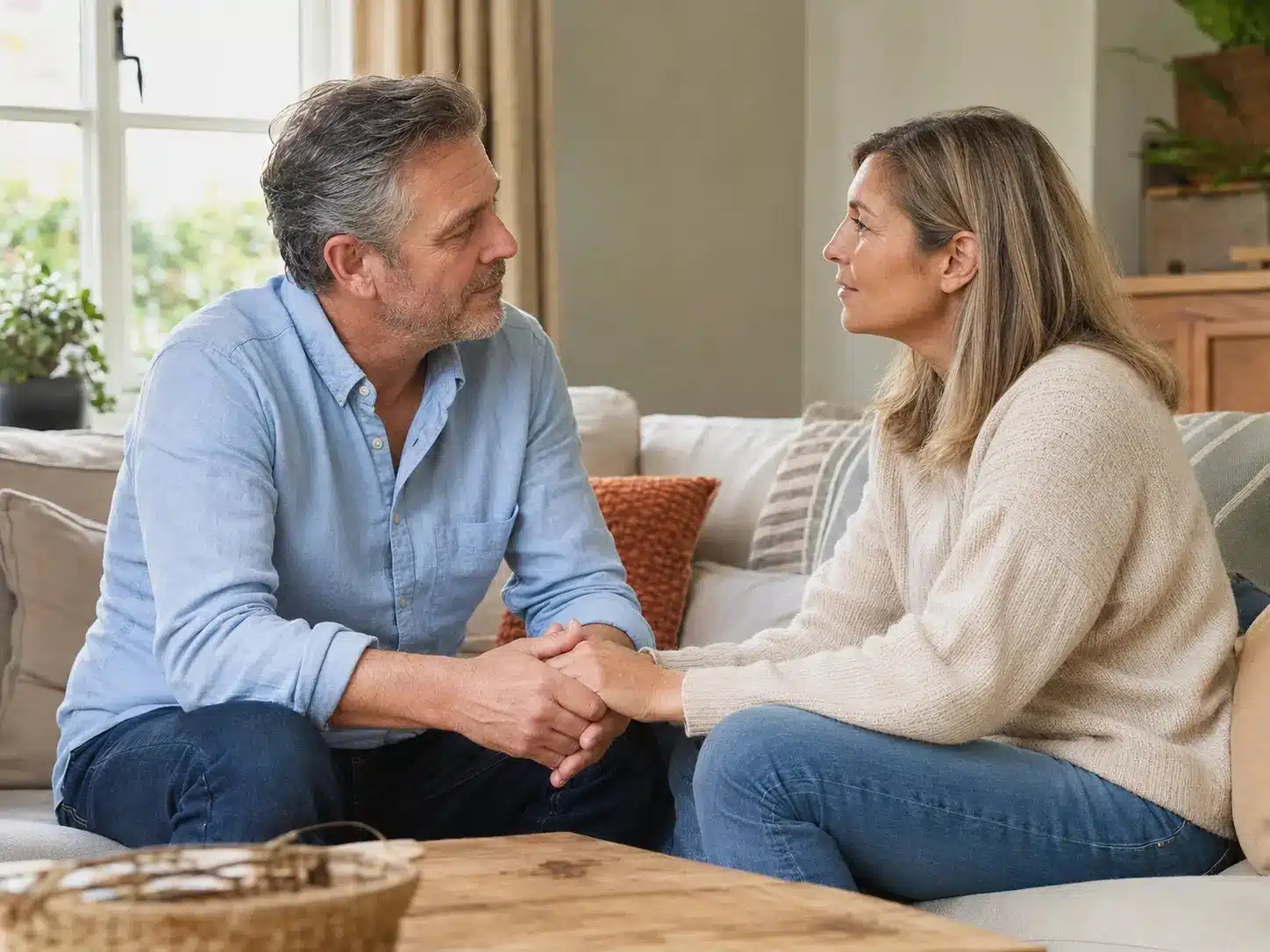 Couple having a supportive conversation at home