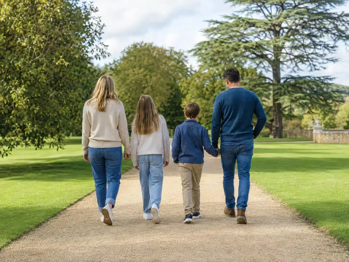 Family walking together through a park